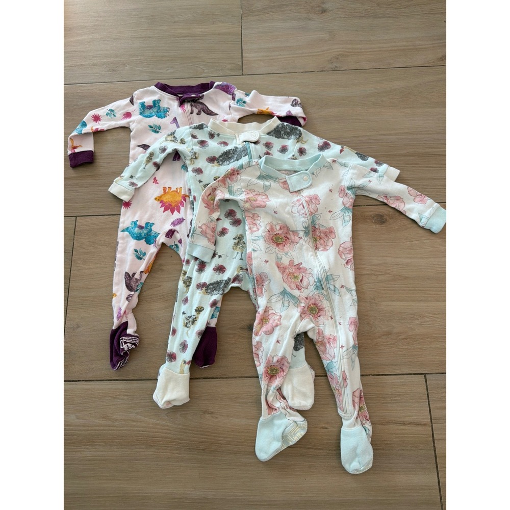 Burt's Bees Baby 3-6M Organic Cotton Footed Pajamas Set 3 Pack Dinosaur Floral